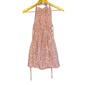 Vintage Handmade Girls Apron Ditzy Floral Pink Pocket Daisy Prairie